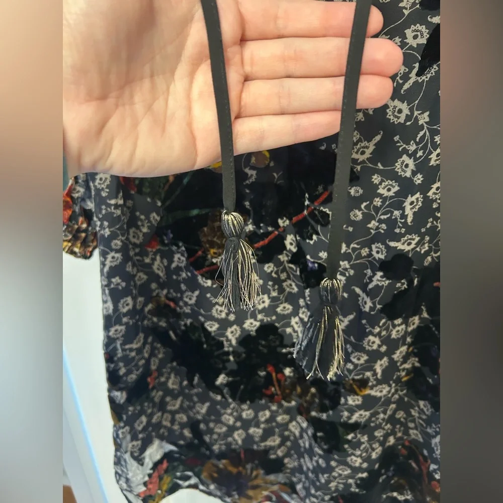 Anthropologie Daniel Rainn Velvet Bohemian Dress with Tassels Size Small - Picture 3 of 6